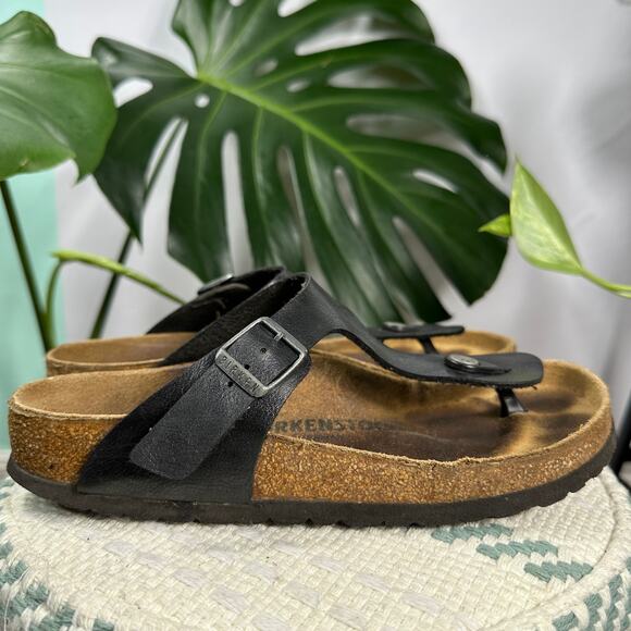 Birkenstock Gizeh Black Patent Birko Flor Thong Sandals Size 37 US 6 Regular Fit - Picture 2 of 10